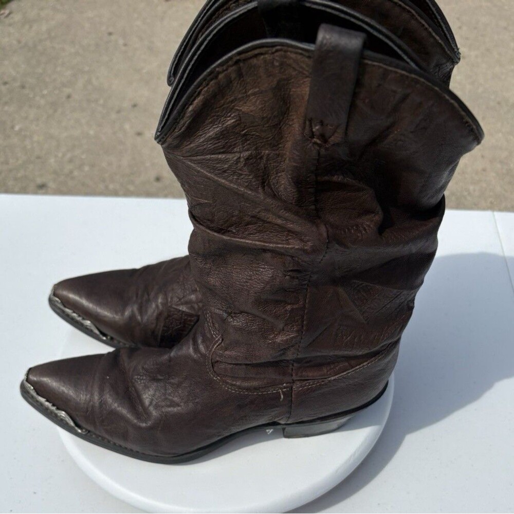 Dingo Cowboy Western Boots Womens Size 8.5M Brown Leather Slouch Toe Caps